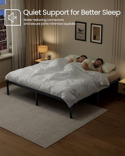 VASAGLE King Metal Bed Frame 16 Inches Tall, 1100 lb Weight Capacity, No Box Spring Needed, with Under-Bed Storage, Easy Setup, Heavy-Duty Platform Bed, Mattress Retainers, Matte Black URMB664BD02S - size: King, style: 16 Inch