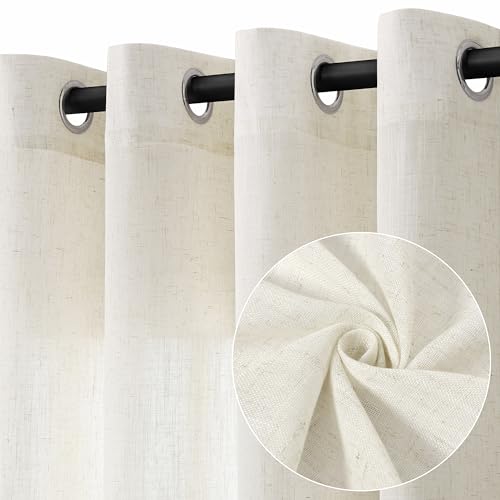 Jowels Natural Linen Grommet Curtains 90 Inch Long 2 Panels for Living Room | Semi Sheer Light Filtering Privacy Curtains, Modern Farmhouse, Linen Drapes 90 Inch Length for Bedroom Dining Cream Ivory - color: Natural, size: 52"W x 90"L (Pack of 2)