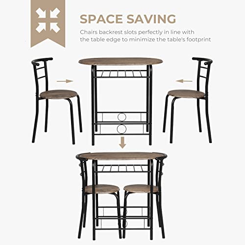 VINGLI 3 Piece Dining Set,Small Kitchen Table Set for 2,Breakfast Table Set for 2,Kitchen Wooden Table and 2 Chairs for Small Space/Dining Room/Apartment,Metal Frame,Wine Rack,Rustic - color: Rustic