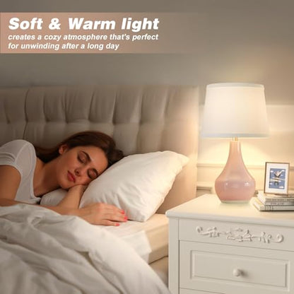 19.4" Modern Pink Lamps Set of 2, Ceramic Bedside lamps for Night Stands | Rocker Swtich, Pink Lamp for Girls Room, Bedroom Table Lamp for Living Room, Side Table, End Table, Gift - color: B. Pink
