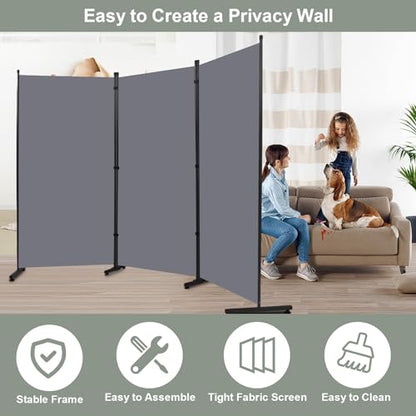 Room Divider 3 Panel Folding Privacy Screen, Round Pad Design Wall Divider | 71''Hx102''W, UV Protection Fabric, Wobble-free Metal Frame, Large 3 Panel Partition Room Dividers, Indoor Window Blackout - color: Dark Grey