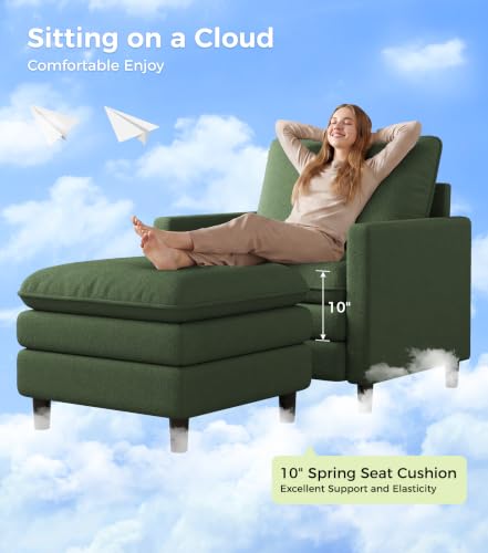 Welzona 3-Layers Cloud Accent Chair with Ottoman, 33" Teddy Reading Chair | Comfy Teddy Fabric, Washable Covers, Tool-Free Setup, All-wood Arm Chair and Ottoman Sets for Living Room, Bedroom, Green - color: Green, size: cloud chair & ottoman