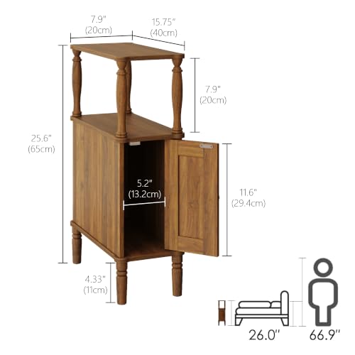 Veegle Narrow Nightstand,Skinny End Side Table (Walnut Brown) | Mid-Century Modern Night stand with Storage,Bedside Table for Bedroom and Living Room - color: Walnut Brown-narrow