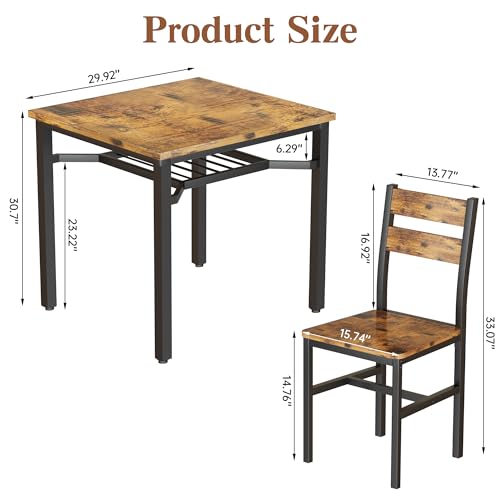 Hooseng 3 Piece Dining Table Set for 2, Small Wooden Kitchen Table with Storage, Farmhouse Square Dinette Set for Dining Room, Breakfast Nook, Apartment, Small Space - color: Brown