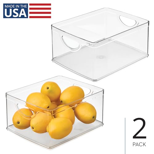 iDesign Pantry Storage Bins with Handles, Set of 2, Clear | Organizer Bins, For Cabinets or Fridge - size: Medium, style: Pack of 2