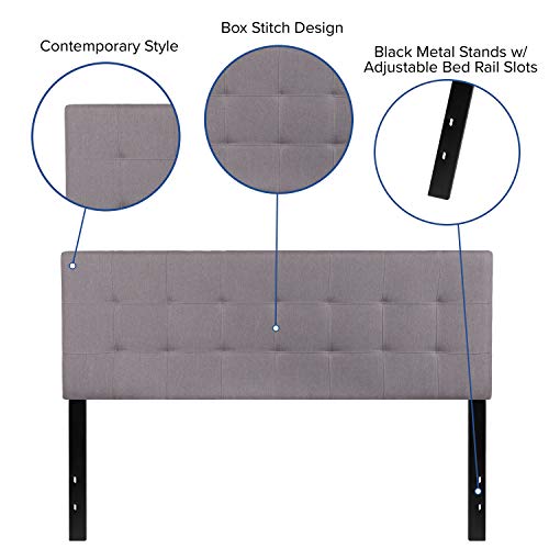 EMMA + OLIVER Light Gray Queen Quilted Tufted Headboard | Adjustable Bed Rail Slots, Fabric Upholstered - color: Light Gray, size: Queen