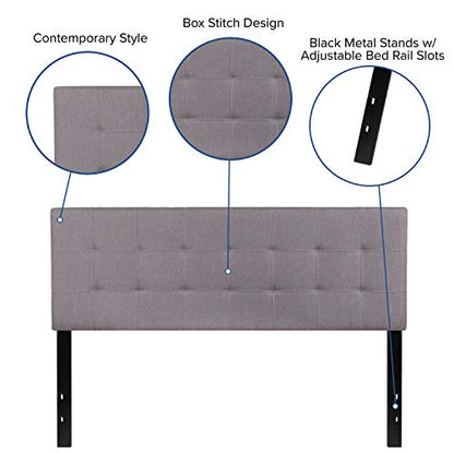 Quilted Tufted Queen Size Headboard in Light Gray Fabric - color: Light Gray, size: Queen