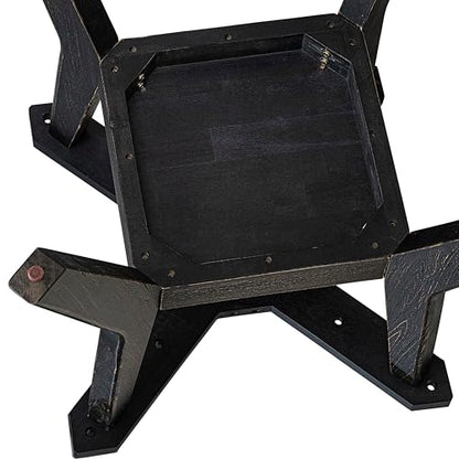 F58-11-TP - Kitchen Table with Acacia Wood Round Tabletop, Sand Blasted Black Finish - color: Sand Blasted Black, size: 54x54 Inch