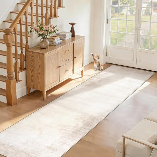 2x8 Runner Rug Washable Hallway Rugs: Modern Abstract Kitchen Rug Soft Non Slip Neutral Long Runners Stain Resistant Indoor Carpet for Entryway Bedroom Laundry Home(Beige,2'x8') - color: Beige, size: 2' x 8' (Rectangular)