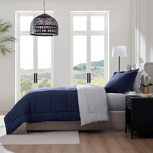 Nestl 5 Piece Twin XL Comforter Set – Navy Reversible Bed in a Bag – Complete Twin XL Size Bedding Set with Sheets, Pillowcase and Sham - color: Navy, size: Twin XL