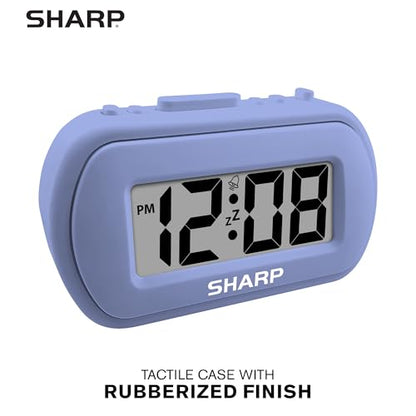 Sharp Battery Alarm Clock with Soft-Touch Case and Blue Backlight, Lavender | Soft-touch rubberized case; Battery operated; Blue backlight on demand; Ascending alarm; Snooze; Easy to use - color: Lavender