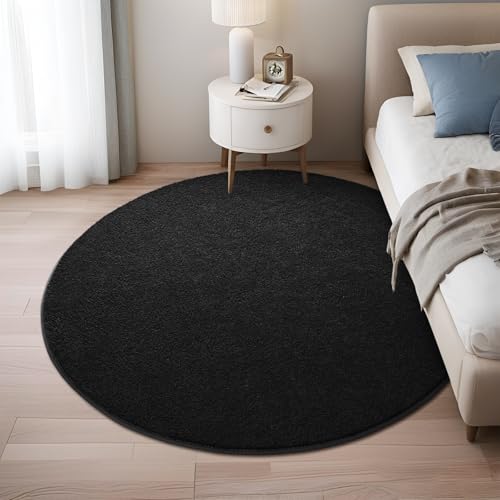Nuttumico Black Ultra Soft Round Area Rugs for Living Room Bedroom, 4x4 Feet Black Washable Non-Slip Indoor Rugs, Thickened Memory Foam Modern Indoor Circle Carpet for Boys Girls Room Home Decor - color: Black, size: 4' X 4' (Round)