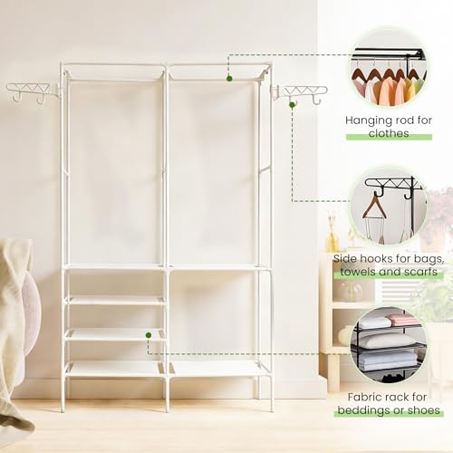 Clothing Rack, Heavy Duty Clothes Rack, 3-in-1 Garment Rack for Hanging Clothes, Freestanding Closet Organizers with Storage Shelves, Clothes Rack for Bedroom, Hallway, Entryway, White - size: White 14.2"D x 42.1"W x 66.1"H
