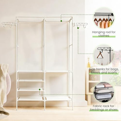 Clothing Rack, Heavy Duty Clothes Rack, 3-in-1 Garment Rack for Hanging Clothes, Freestanding Closet Organizers with Storage Shelves, Clothes Rack for Bedroom, Hallway, Entryway, White - size: White 14.2"D x 42.1"W x 66.1"H