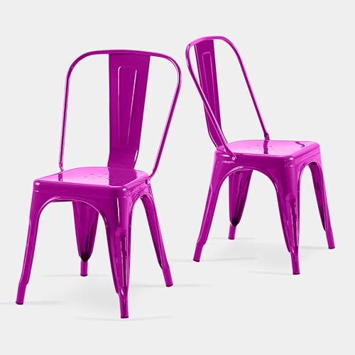 AC Pacific 18 Inch Seat Height Industrial Metal Dining Chairs, Stackable Kitchen or Bar Seat, Durable Modern Design, Versatile Accent Furniture, Set of 2, Purple - color: Purple, size: Set of 2