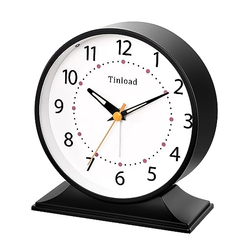 Tinload 4.5" Antique Retro Analog Alarm Clock, Small Silent Bedside Desk Clock with Manual Light, Battery Operated, Snooze, for Living Room, Bedroom, Bedside, Desk(Black) - color: Black