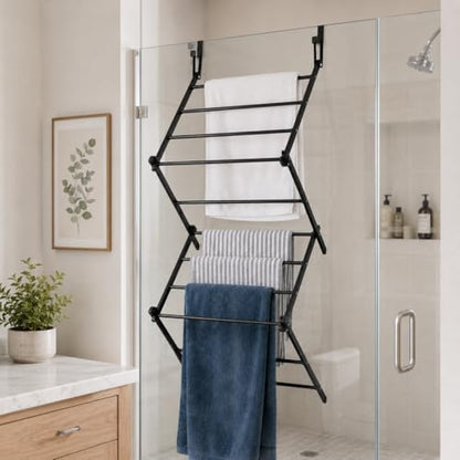 Over The Door Drying Rack, 16.8FT Hanging Drying Space with 11 Drying Rods, Foldable Door Laundry Rack for Bathroom Bedroom RV Apartment Indoor Clothes Drying