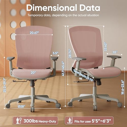 Mesh Office Chair,Ergonomic Computer Desk Chair,Sturdy Task Chair- Adjustable Lumbar Support & Armrests,Tilt Function,Comfort Wide Seat,Swivel Home Office Chair (Pink) - color: Pink