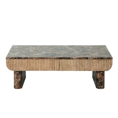 47" Coffee Table with Faux Marble Tabletop with Drawer | Modern Rectangular Center Table for Living Room, Contemporary Tea Table for Apartment,Natural Walnut - color: 47" Coffee Table With Faux Marble Tabletop,walnut