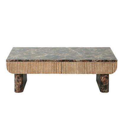 47" Coffee Table with Faux Marble Tabletop with Drawer | Modern Rectangular Center Table for Living Room, Contemporary Tea Table for Apartment,Natural Walnut - color: 47" Coffee Table With Faux Marble Tabletop,walnut
