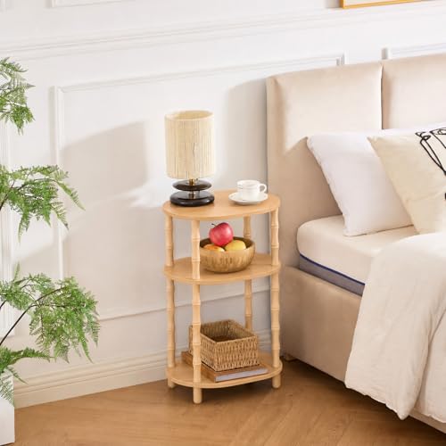 Side Table, 3-Tier Oval Accent Small End Table, Modern Oval Nightstand Accent Table for Small Space, Bedrooms, Living Room, Easy to Assemble, Natural - color: Natural, size: 15.7" x 11.6" x 24.4"