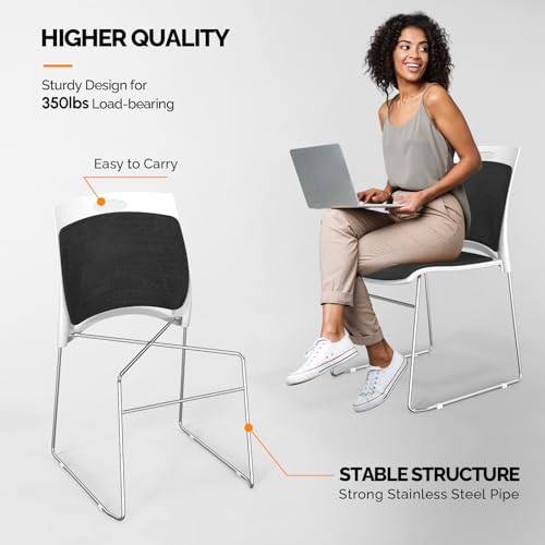 VINGLI Stackable Plastic Mesh Padded Chairs for Office Set of 12, Black | Stacking Chairs with Metal Sled Base, Ergonomic Plastic Pad Seat & Back, Waiting Banquet Guest Break Room, Easy to install - color: Black, size: 12 Pack