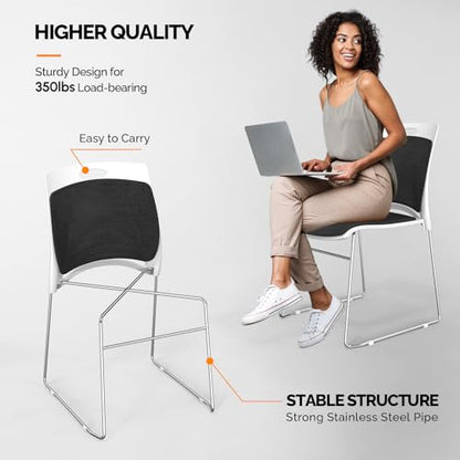 VINGLI Stackable Plastic Mesh Padded Chairs for Office Set of 12, Black | Stacking Chairs with Metal Sled Base, Ergonomic Plastic Pad Seat & Back, Waiting Banquet Guest Break Room, Easy to install - color: Black, size: 12 Pack
