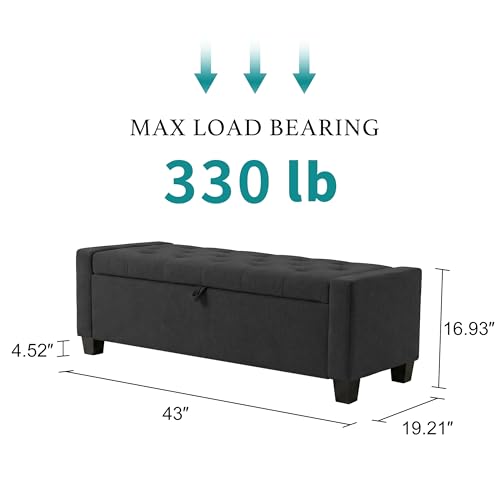 43" Ottoman with Storage, Dark Gray Storage Ottoman Bench | Upholstered Entryway Bench with Seating for Bedroom, Living Room, with Safety Hinge, Holds up to 330 lb - color: Darkgray, size: 19.2"D x 43"W x 16.9"H