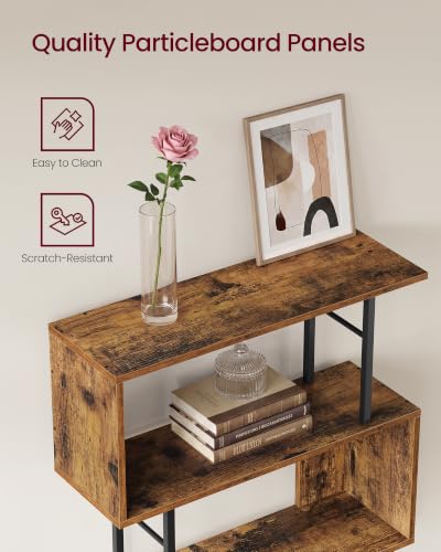 VASAGLE 6-Tier Bookshelf, S-Shaped Wood and Metal Bookcase, Tall Narrow Display Shelf, 23.6 x 9.4 x 62.6 in, for Living Room Storage, Rustic Brown and Matte Black, Barnet Collection ULLS182KD01 - color: Rustic Brown, style: 6-Tier (23.6"W)