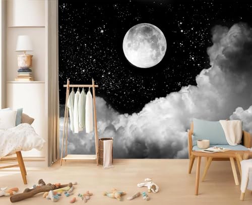 YIHWM-Peel and Stick Galaxy Wallpaper Moon Clouds Black Starry Sky Mural | Tear-resistant,with a substantial feel;Will not be damaged during repositioning.Boy's Room,kids room wallpaper.M-118"x85" - color: Yh15, size: 118"x85"