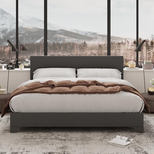 Allewie Full Size Upholstered Bed Frame Adjustable Headboard, Dark Grey | Platform Bed with Heavy Duty Mattress Foundation, Noise-Free, Easy Assembly, Wood Slat Support, No Box Spring Needed - color: Dark Grey, size: Full
