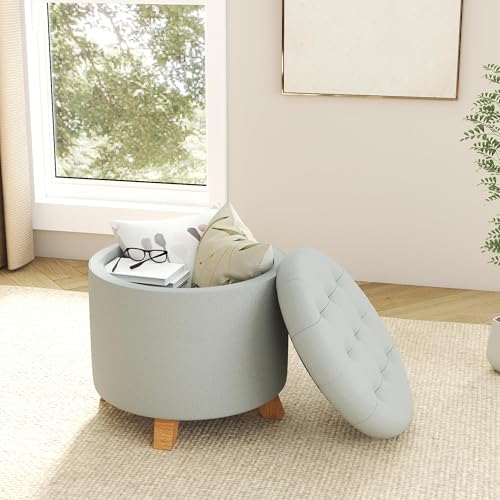 18" Round Storage Ottoman with Reversible Tray Top,Tufted Footrest Stool for Living Room,Bedroom or Office,Gray - color: Gray-17.7"
