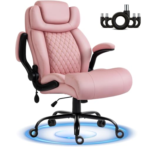 Office Chair, Big and Tall Executive Chair with Air-Lumbar Support, Breathable Desk Computer Chair with Adjustable Flip-up Armrests, Wide Cushion Seat Swivel Home Office Chair - color: Darkpink