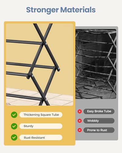 Oversize 3-Tier Clothes Drying Rack, No Install, Black | Expandable Design, Non-slip feet, Tool-free Setup, Rust Prevention, Sturdy Construction, 14.9" D x 29.3" W, Holds 24lbs - color: Black