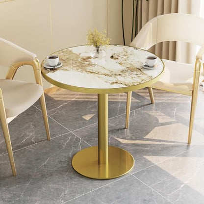 31.5" Circle Tulip Table with Sintered Stone Tabletop, Gold Edge & Pedestal | Modern Round Dining Table, Leisure Bistro Table for Kitchen, Small Places, Living Room, Cafe, Restaurant (Platinum Cloud) - color: Platinum Cloud (Golden Edge), size: Round