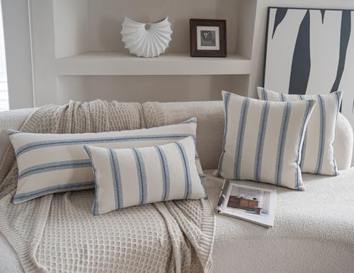 Cethom Boho Lumbar Pillow Covers 14x36 Long, Pack of 1, Blue Striped Decorative Body Pillowcase for Couch Bed, Textured Farmhouse Accent Cushion Covers for Living Room Bedroom Sofa Home Decor - color: Classic Blue, size: 36" x 14" (Pack of 1)