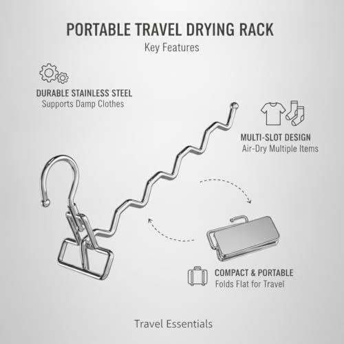Compact Foldable Profile Stainless Steel Hanging Dry Rack, 5-Slot Travel Laundry Organizer for Apartments and Small Spaces