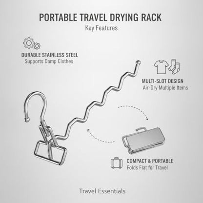 Compact Foldable Profile Stainless Steel Hanging Dry Rack, 5-Slot Travel Laundry Organizer for Apartments and Small Spaces