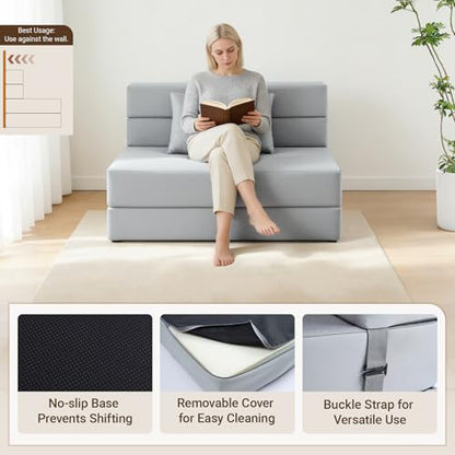 Folding Sofa Bed, Boneless Foldable Chair, Convertible Futon Sleeper Couch | Twin Lazy Floor Lounger Sofa Couch for Small Spaces, Dorm, Guest Room, Living Room, Apartment, Grey - size: Twin