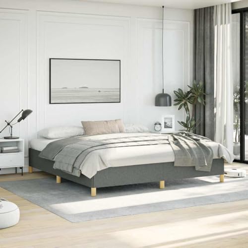 King Size Platform Bed Frame, Dark Gray Upholstered Fabric Mattress Foundation, Low Profile Modern Bedroom Furniture, No Box Spring Needed, 76x80 inch - color: Gray 5, size: Twin XL