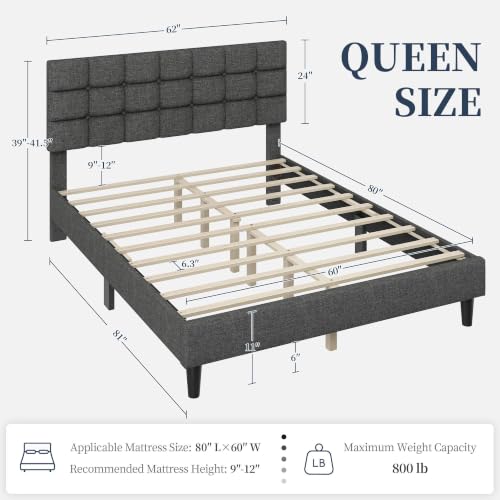 Yaheetech Queen Size Upholstered Tufted Bed Frame with Headboard, Dark Gray | Sturdy engineered wood frame with linen fabric upholstery features a soft tufted headboard for easy assembly and support - color: Dark Gray, size: Queen