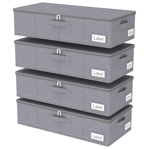 Yawinhe 27L UnderBed Storage Containers,4 Pack Closet Organizers,Grey | Blanket Storage Bags with Clear Window and 4 Handles; Foldable Underbed Bins Containers with Clear Window for Beddin - color: Grey, size: 23.6x11.8x6in/4-Pack