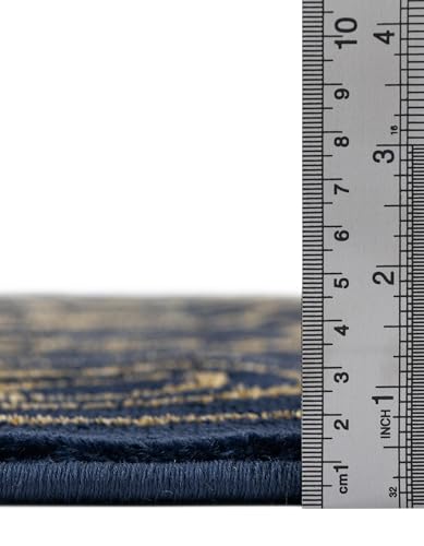 Rugs.com - Vogue Geo Rug – 12 Ft Runner Navy Blue and Gold Easy-Clean Runner Rug – Modern Geometric Design for Hallways, Entryways, and Bedrooms - color: Navy Blue and Gold, size: 2'7" x 12' (Runner)