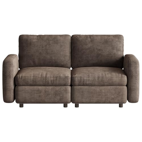 Miuuod 2-Seat Modular Sofa Couch for Small Spaces, Convertible Sleeper Loveseat with Ergonomic Cushions, Brown Cloud Futon Lounge Sectional Furniture for Living Room Bedroom Apartment - color: Brown, style: 2 Seats（2 Seats only）