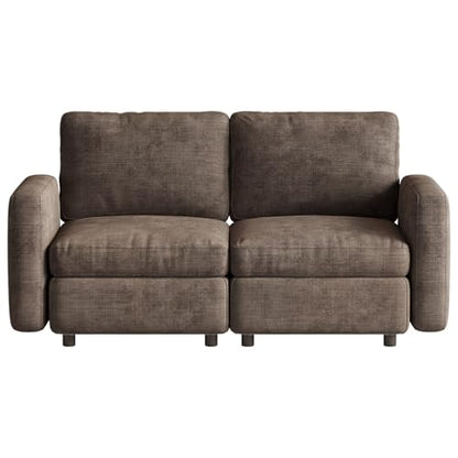 Miuuod 2-Seat Modular Sofa Couch for Small Spaces, Convertible Sleeper Loveseat with Ergonomic Cushions, Brown Cloud Futon Lounge Sectional Furniture for Living Room Bedroom Apartment - color: Brown, style: 2 Seats（2 Seats only）