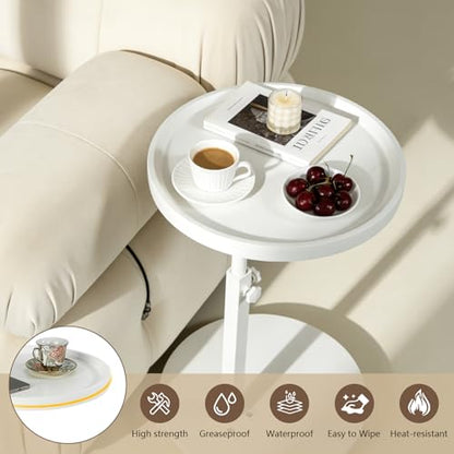 C Table End Table Adjustable Height, Couch Tables That slide under for Small Spaces, 360°Swivel TV Tray Table, C Shaped Side Tables Living Room and Bedroom for Sofa, Bed, Chair, Snack (White Color) - color: White