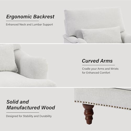 Mid-Century Modern Accent Chair with Lumbar Pillow, Ash Grey, 2 Pack | Upholstered Chenille Armchair, Solid Wood Frame & Legs, Comfy Reading Lounge Sofa for Living Room Bedroom, & Small Spaces - color: Chenille Ash Grey, size: 2 Seat