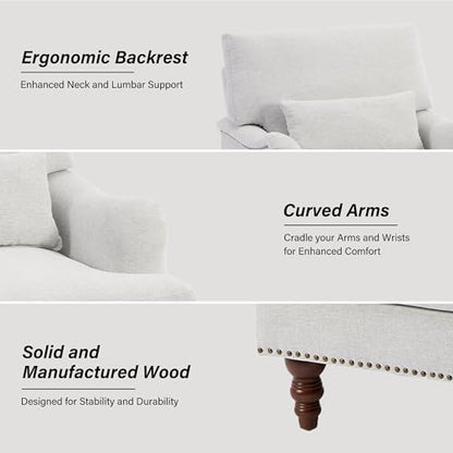 Mid-Century Modern Accent Chair with Lumbar Pillow, Ash Grey, 2 Pack | Upholstered Chenille Armchair, Solid Wood Frame & Legs, Comfy Reading Lounge Sofa for Living Room Bedroom, & Small Spaces - color: Chenille Ash Grey, size: 2 Seat