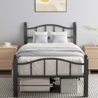 Metal Twin Bed Frames with Headboard | Noise-Free Design, 12" Underbed Storage, 1500 LBS Heavy Duty with Headboard, No Box Spring Needed, Tool-Free Assembly - color: Twin Black