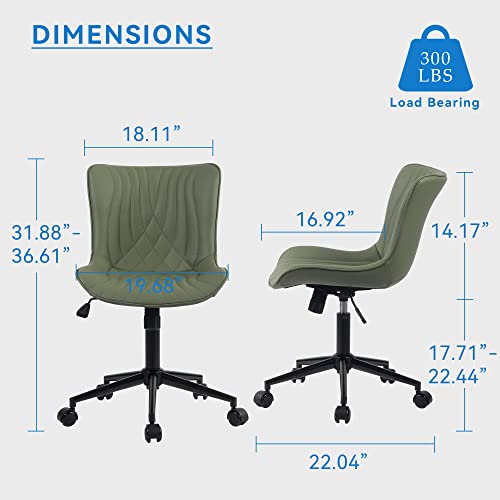 YOUNIKE Office Chair, Armless Desk Chair Computer Chair with Wheels, Modern Upholstered PU Leather Task Chair, Rolling Adjustable Swivel Home Office Desk Chair, Dark Green - color: Olive